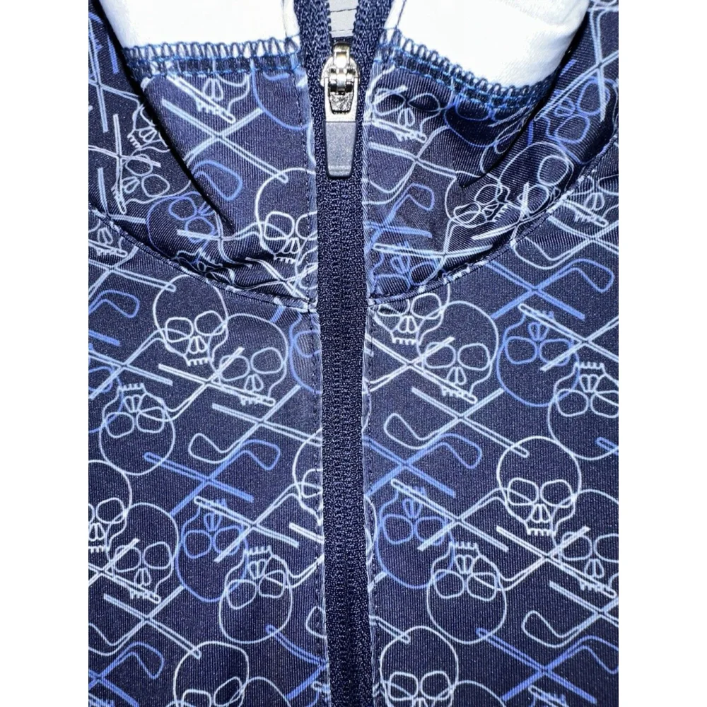 Robert Graham Clubhouse Mens Medium Iron Skull Classic Quarter Zip Blue Pullover